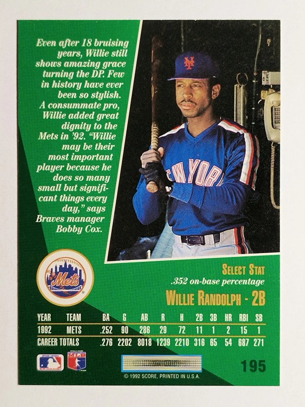 1993 Select #195 Willie Randolph