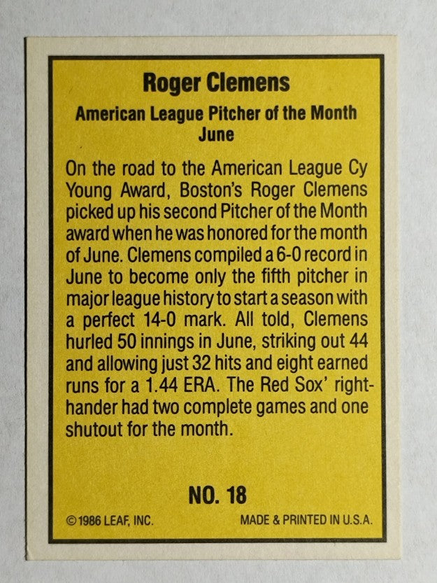 1986 Donruss Highlights #18 Roger Clemens