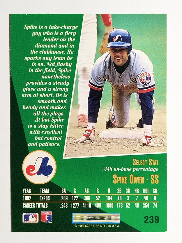 1993 Select #239 Spike Owen