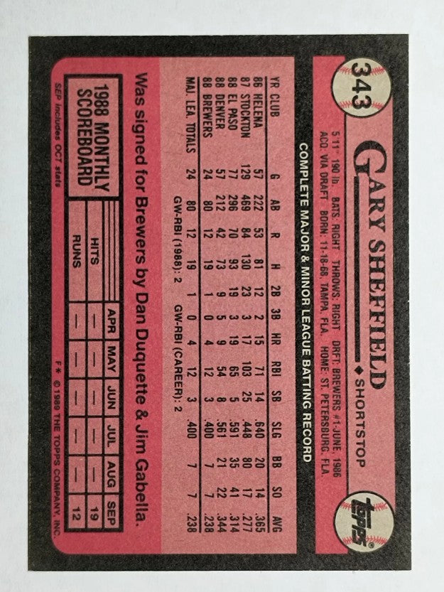 1989 Topps #343 Gary Sheffield FS RC