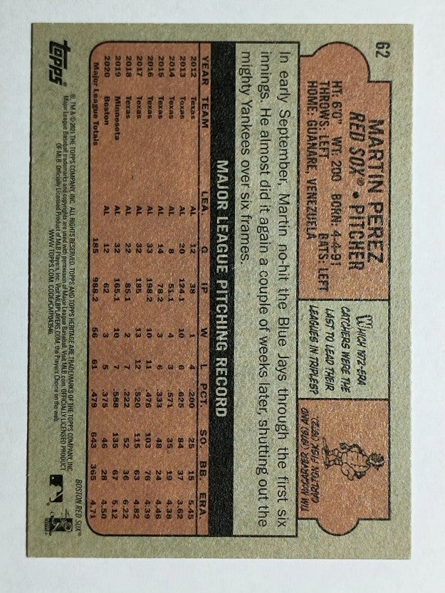 2021 Topps Heritage #62 Martin Perez