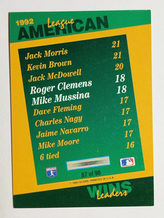 1993 Select Stat Leaders #87 Roger Clemens/Mike Mussina