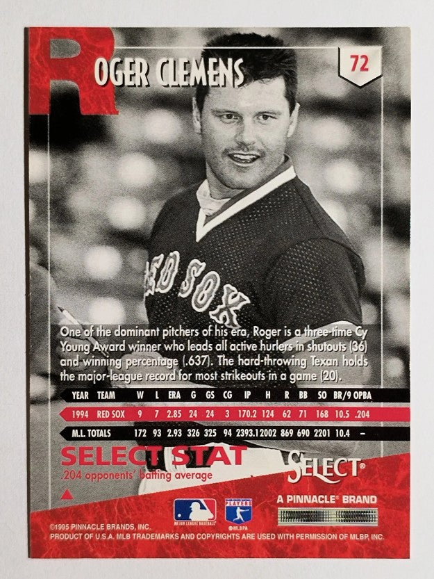 1995 Select #72 Roger Clemens