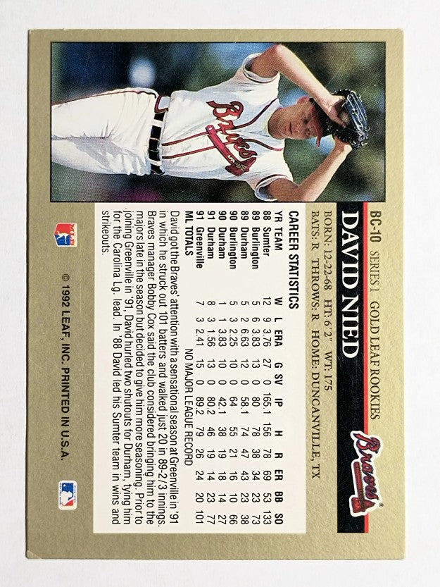 1992 Leaf Gold Rookies #BC10 David Nied