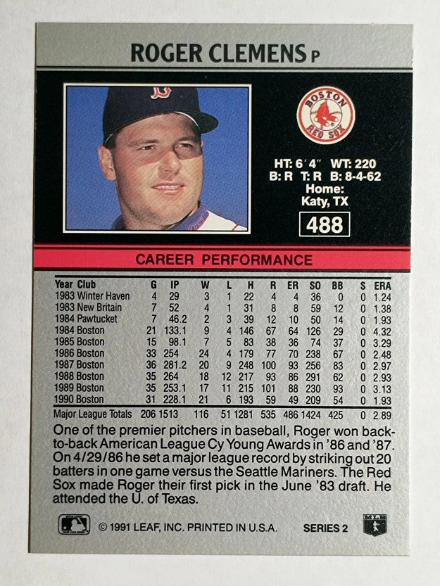 1991 Leaf #488 Roger Clemens