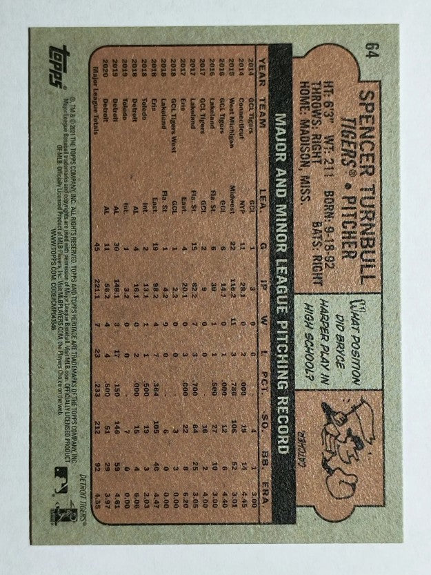 2021 Topps Heritage #64 Spencer Turnbull