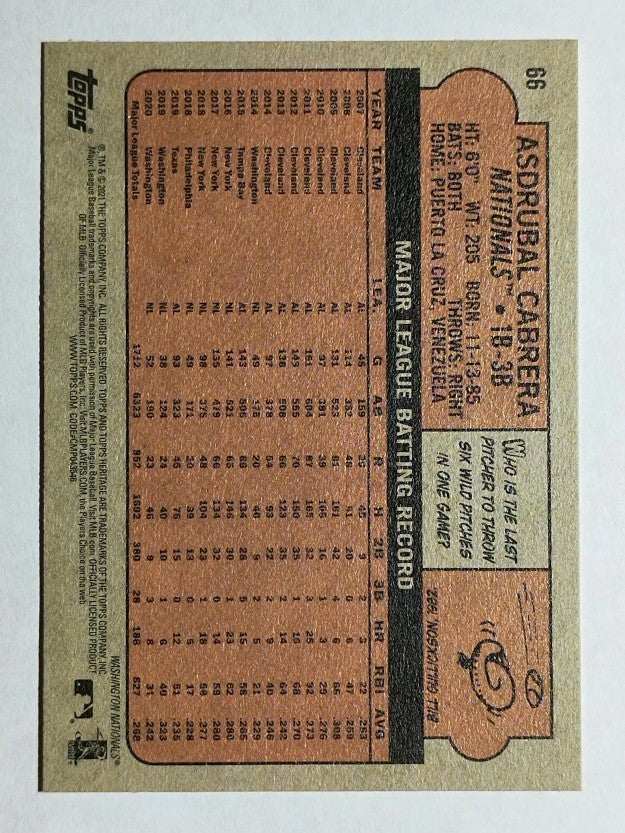 2021 Topps Heritage #66 Asdrubal Cabrera