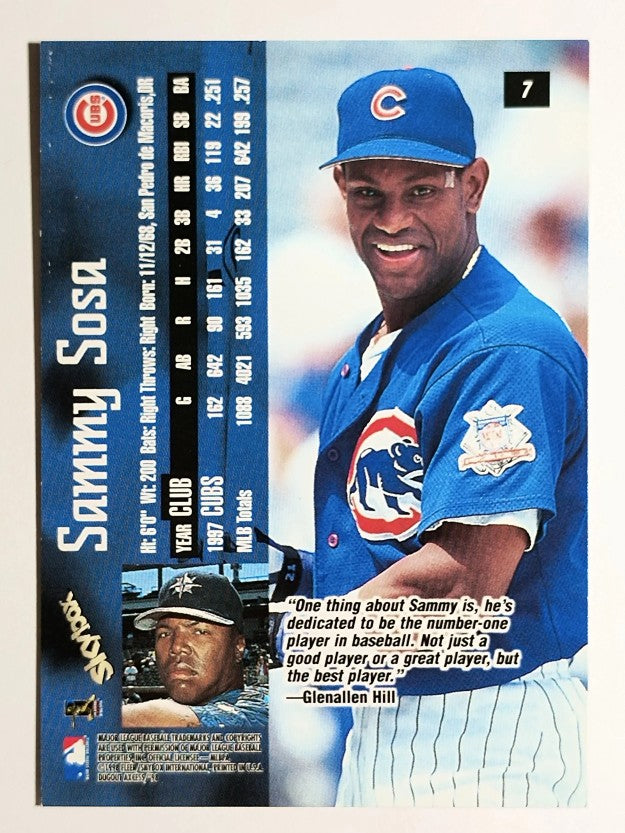 1998 SkyBox Dugout Axcess #7 Sammy Sosa