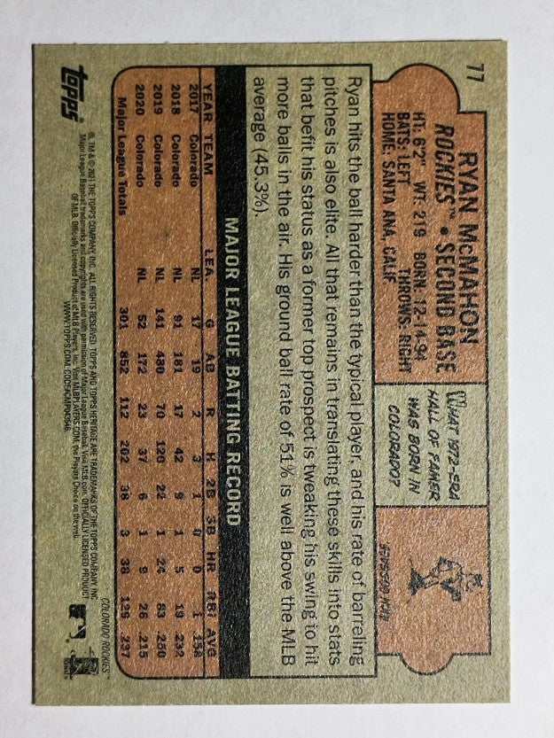 2021 Topps Heritage #77 Ryan McMahon