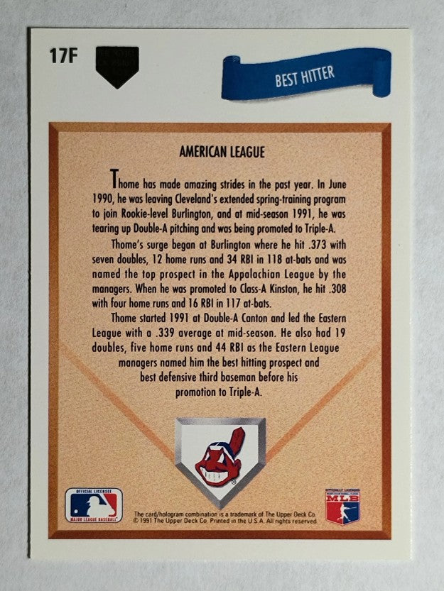 1991 Upper Deck Final Edition #17F Jim Thome RC