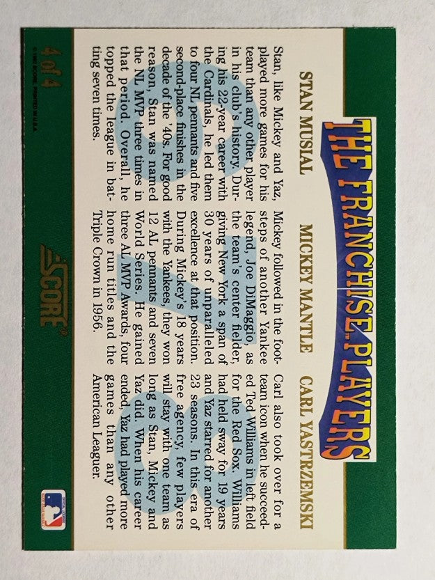 1992 Score Franchise #4 Stan Musial/Mickey Mantle/Carl Yastrzemski