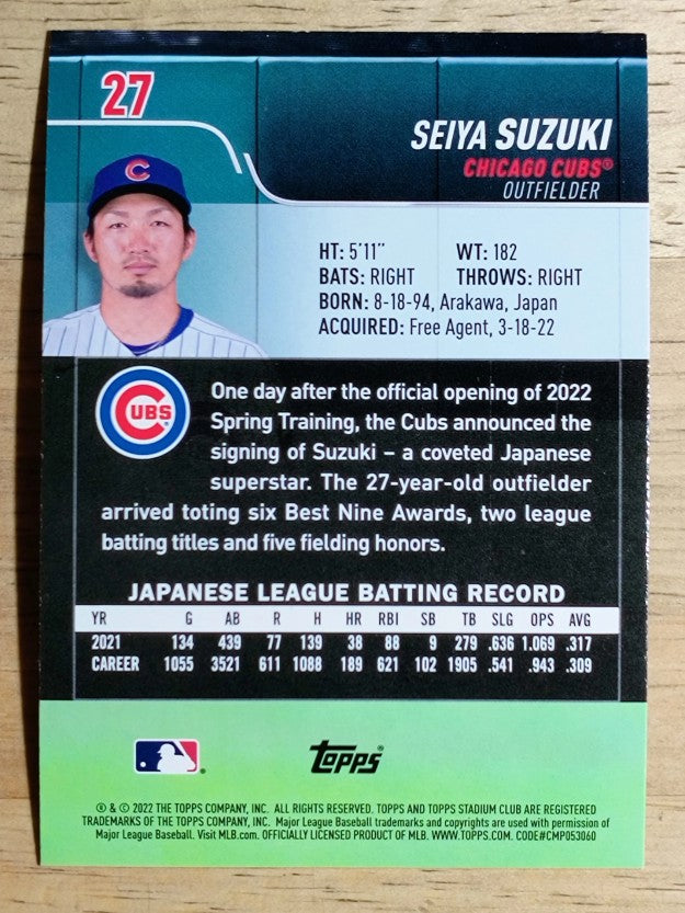 2022 Stadium Club #27 Seiya Suzuki RC