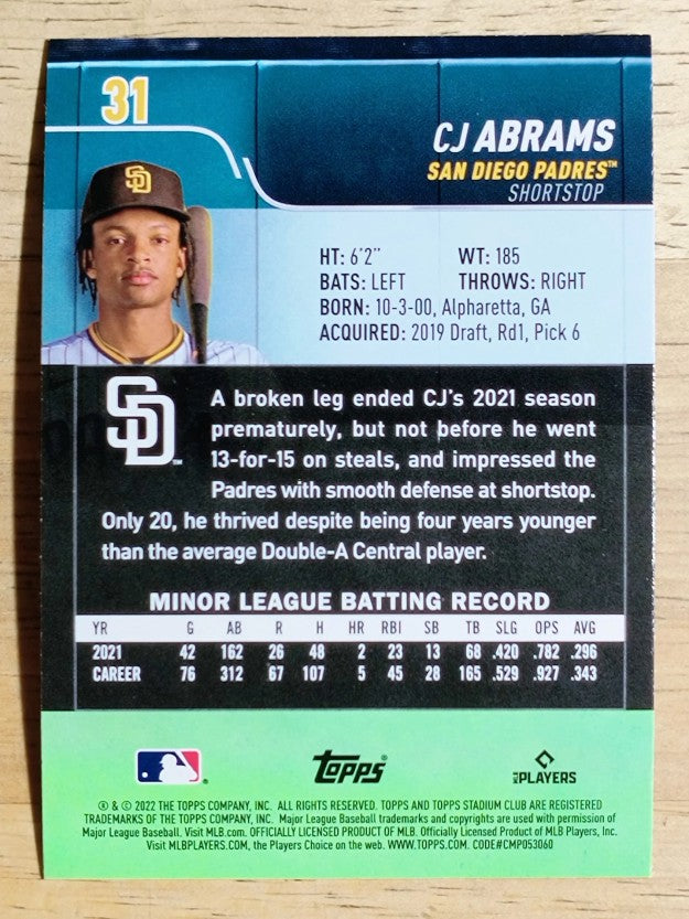 2022 Stadium Club #31 CJ Abrams RC