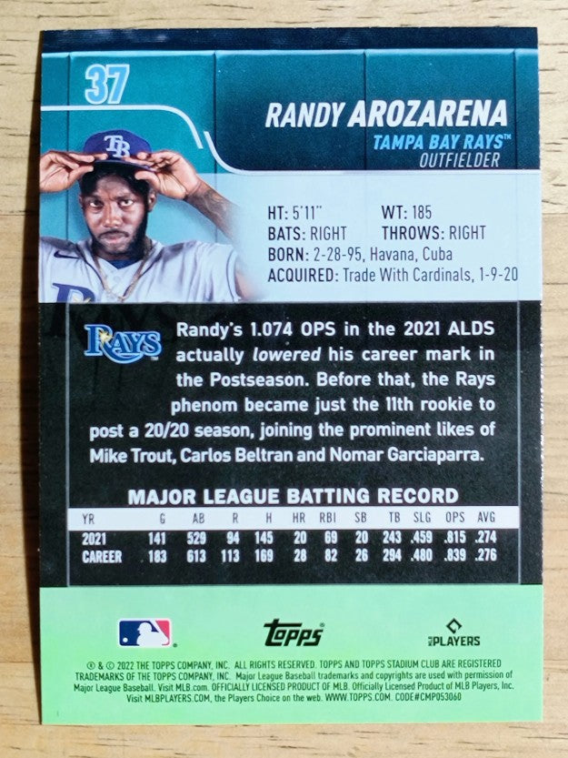 2022 Stadium Club #37 Randy Arozarena
