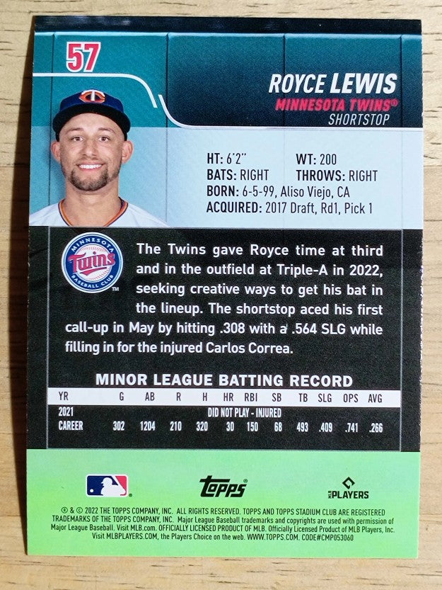 2022 Stadium Club #57 Royce Lewis RC