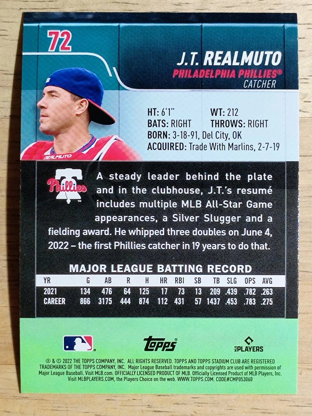 2022 Stadium Club #72 J.T. Realmuto