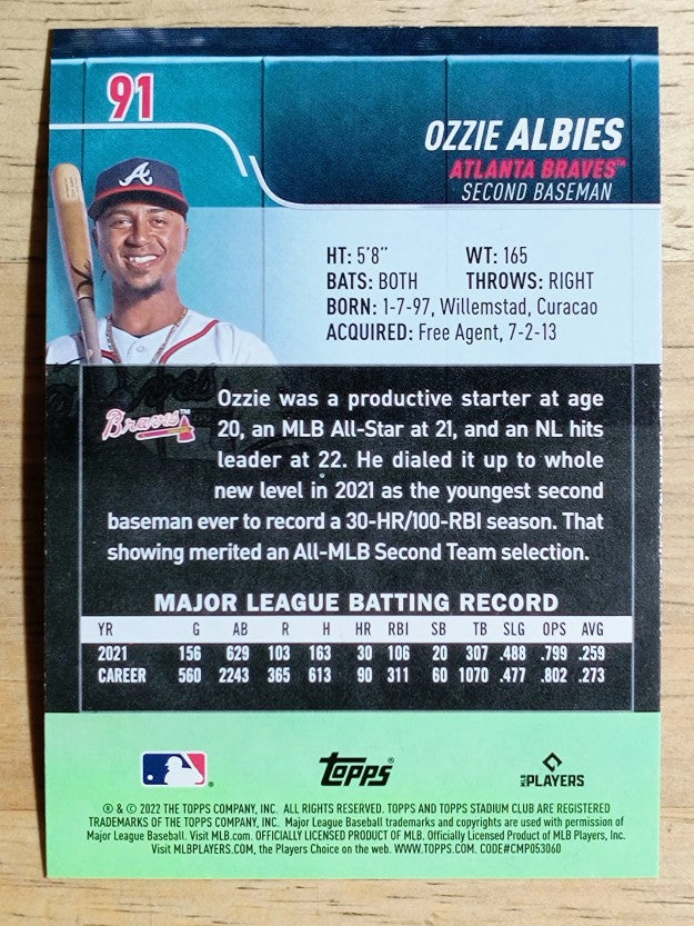 2022 Stadium Club #91 Ozzie Albies