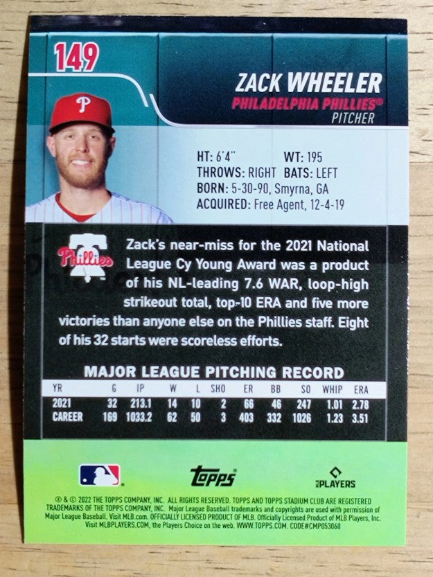 2022 Stadium Club #149 Zack Wheeler