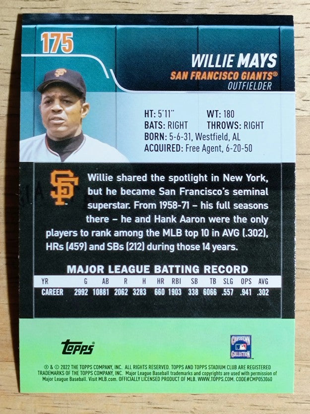 2022 Stadium Club #175 Willie Mays