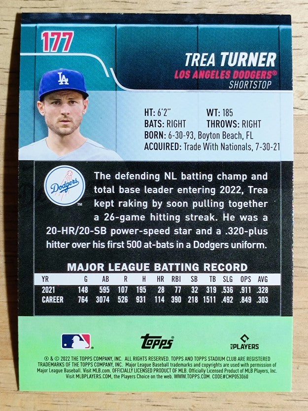 2022 Stadium Club #177 Trea Turner