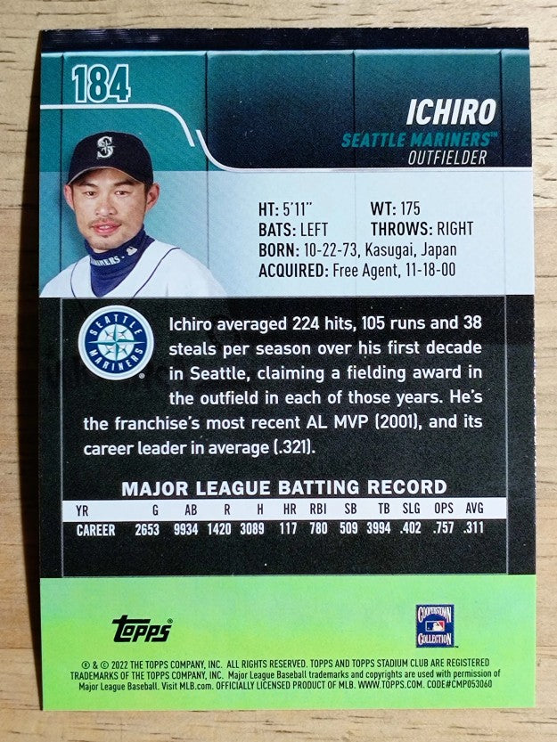 2022 Stadium Club #184 Ichiro Suzuki