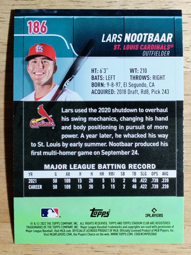 2022 Stadium Club #186 Lars Nootbaar RC
