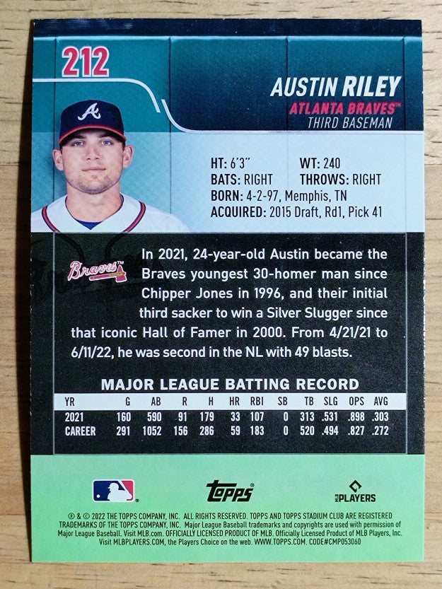 2022 Stadium Club #212 Austin Riley