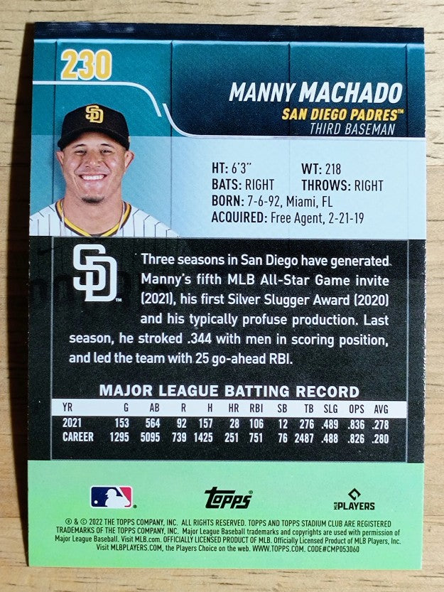 2022 Stadium Club #230 Manny Machado