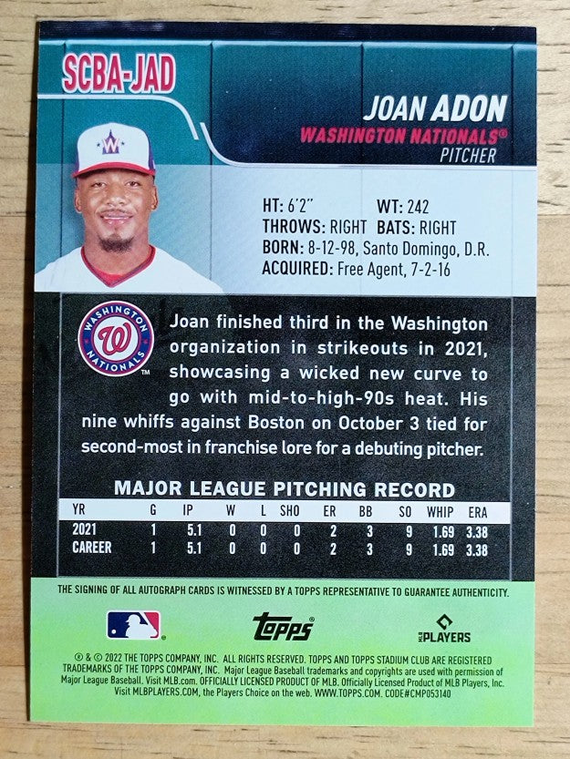2022 Stadium Club Autographs #SCBAJAD Joan Adon