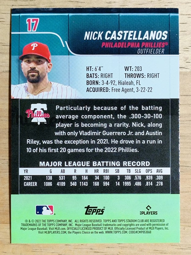 2022 Stadium Club Black Foil #17 Nick Castellanos