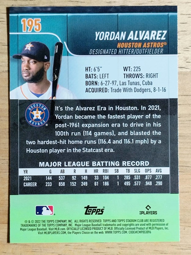 2022 Stadium Club Chrome Insert #195 Yordan Alvarez
