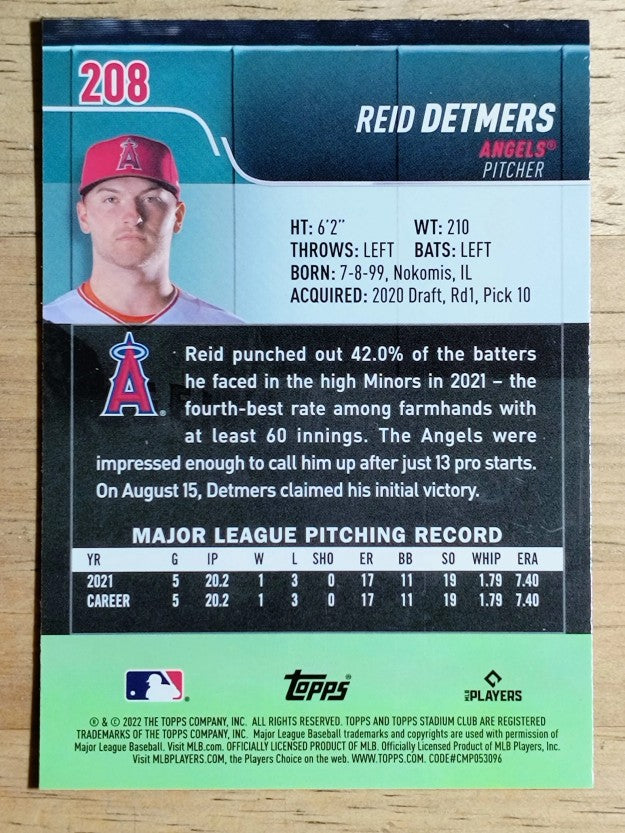 2022 Stadium Club Chrome Insert #208 Reid Detmers