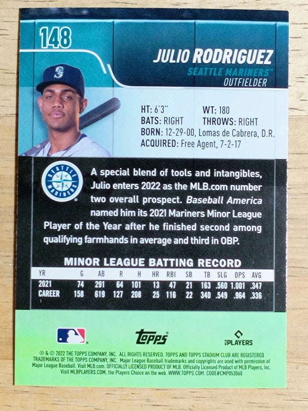 2022 Stadium Club Red Foil #148 Julio Rodriguez