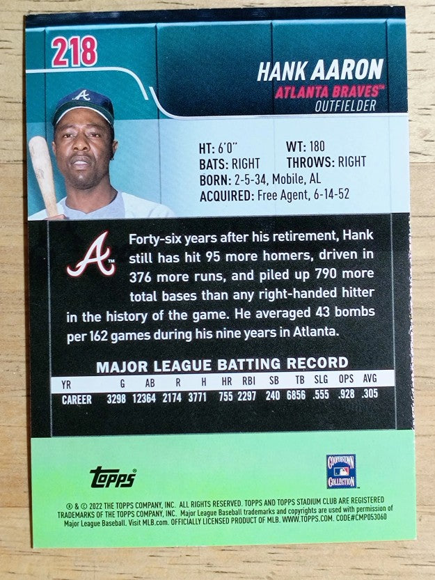 2022 Stadium Club Red Foil #218 Hank Aaron