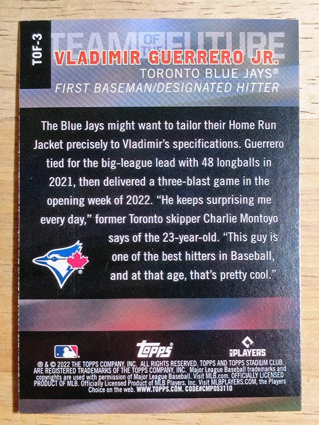 2022 Stadium Club Team of the Future #TOF3 Vladimir Guerrero Jr.