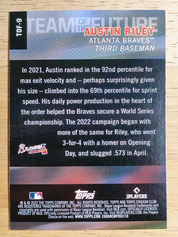 2022 Stadium Club Team of the Future #TOF9 Austin Riley