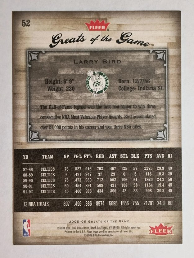 2005-06 Greats of the Game #52 Larry Bird