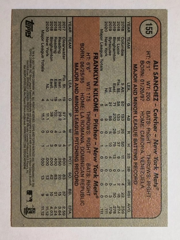 2021 Topps Heritage #155 Ali Sanchez RC/Franklyn Kilome RC