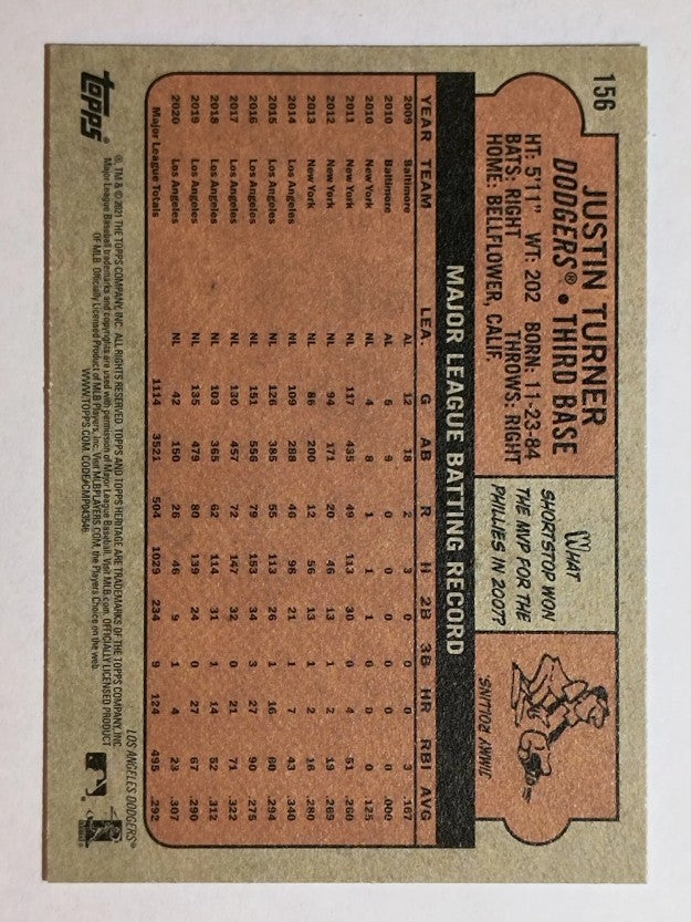 2021 Topps Heritage #156 Justin Turner