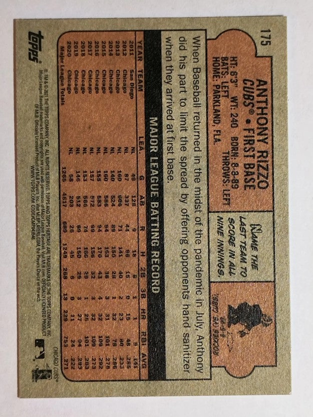 2021 Topps Heritage #175 Anthony Rizzo