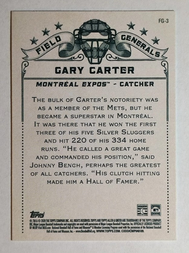 2020 Topps Allen and Ginter Field Generals #FG3 Gary Carter