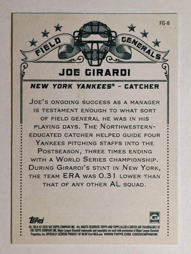 2020 Topps Allen and Ginter Field Generals #FG6 Joe Girardi