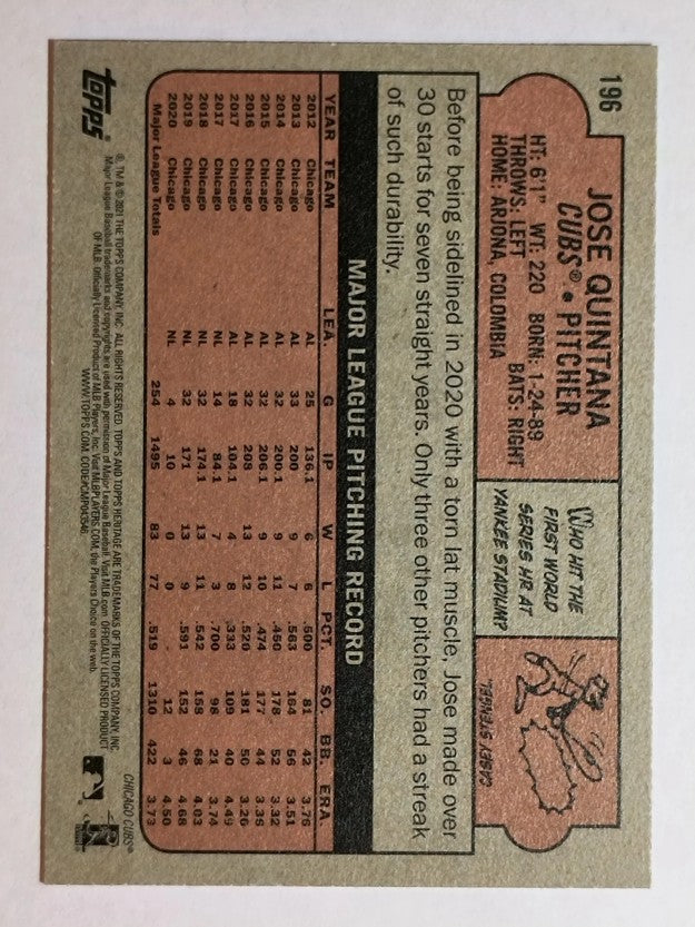 2021 Topps Heritage #196 Jose Quintana
