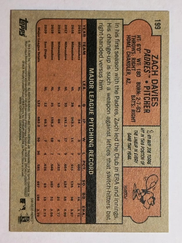 2021 Topps Heritage #199 Zach Davies