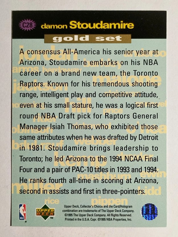 1995-96 Collector's Choice Crash Game Scoring Gold Redemption Damon Stoudamire