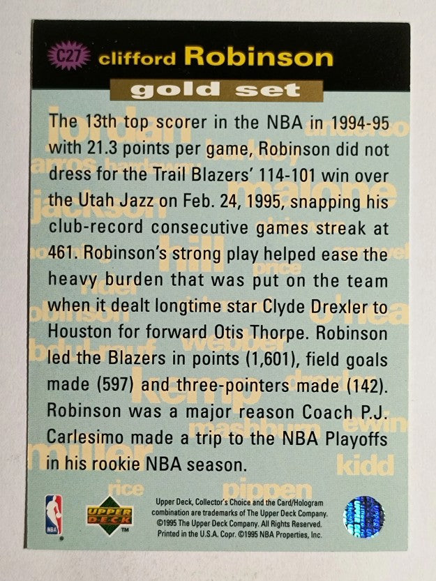 1995-96 Collector's Choice Crash Game Scoring Gold Redemption Clifford Robinson