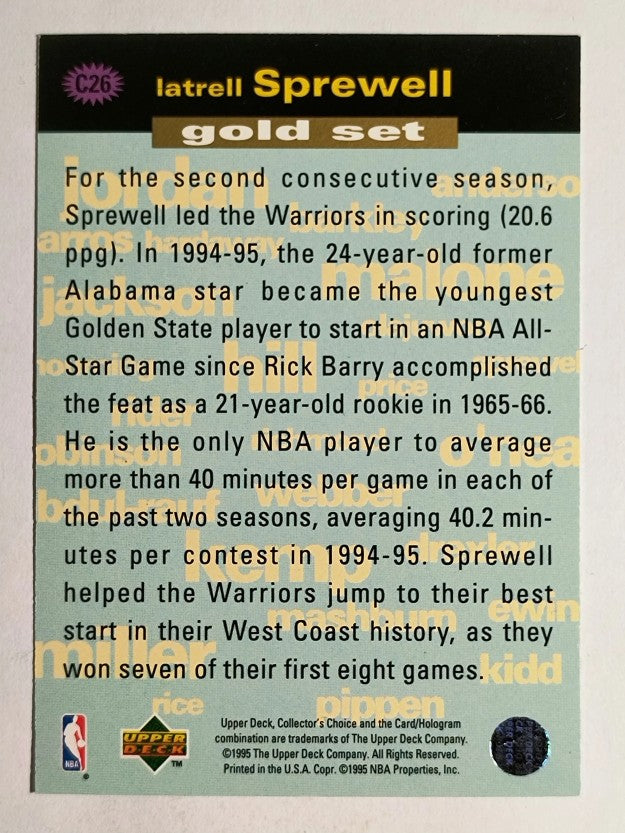 1995-96 Collector's Choice Crash Game Scoring Gold Redemption Latrell Sprewell