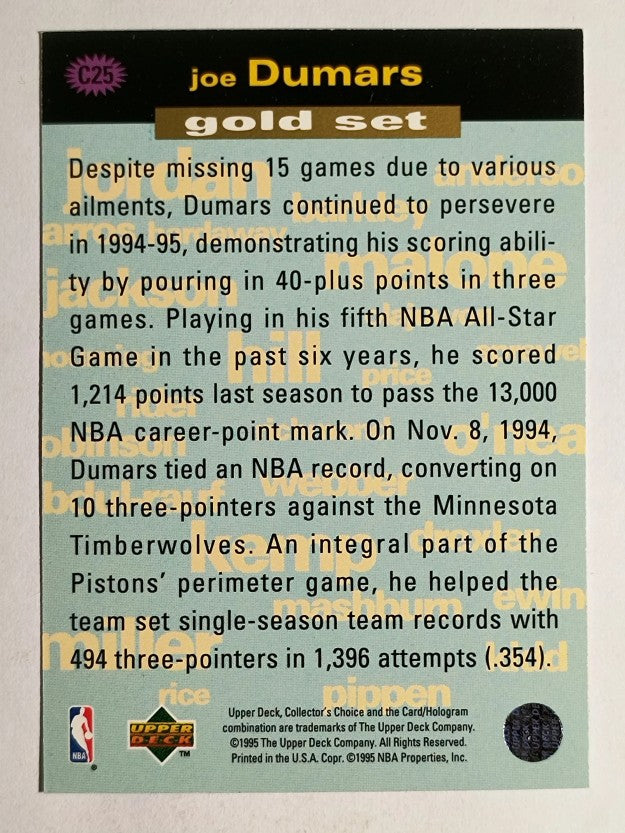 1995-96 Collector's Choice Crash the Game Scoring Gold Redemption C25 Joe Dumars
