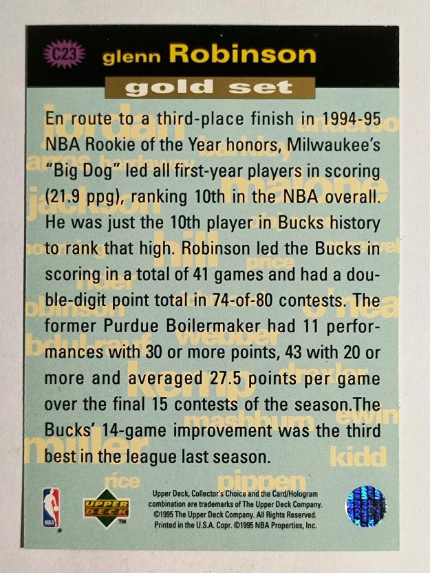 1995-96 Collector's Choice Crash the Game Scoring Gold Redemption Glenn Robinson