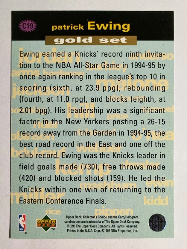 1995-96 Collector's Choice Crash the Game Scoring Gold Redemption Patrick Ewing